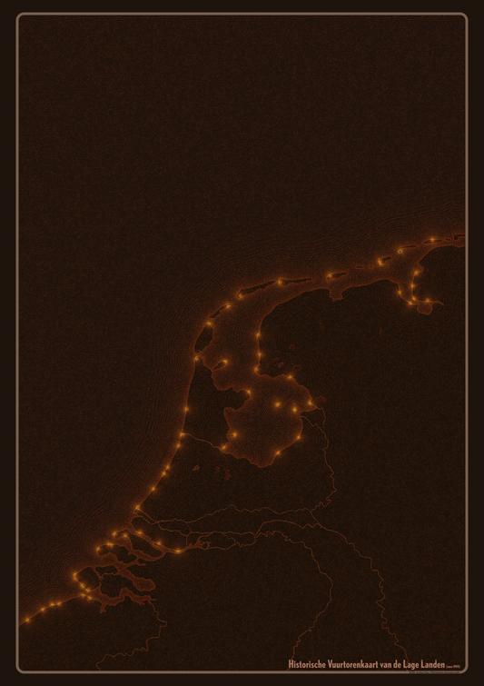 Vintage Vuurtorenkaart van Nederland en België