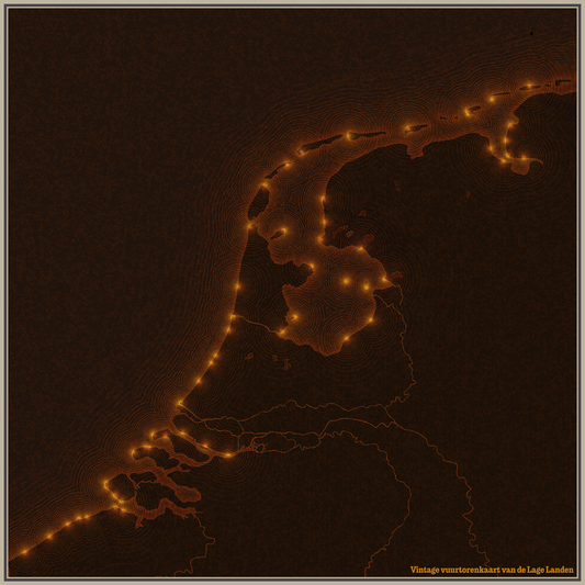 Vintage Vuurtorenkaart van Nederland en België